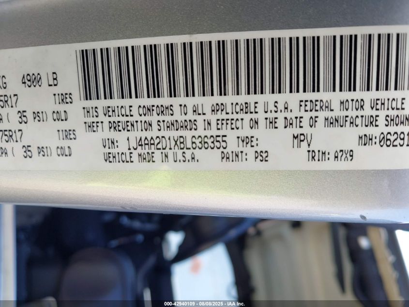 2011 Jeep Wrangler Sport VIN: 1J4AA2D1XBL636355 Lot: 42940109