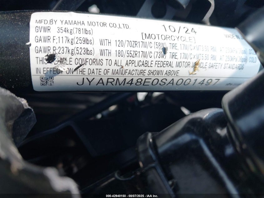 2025 YAMAHA MTN690 JYARM48E0SA001497