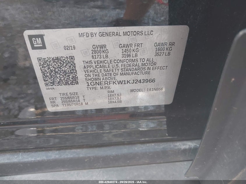 2019 Chevrolet Traverse Ls VIN: 1GNERFKW1KJ243966 Lot: 42940374