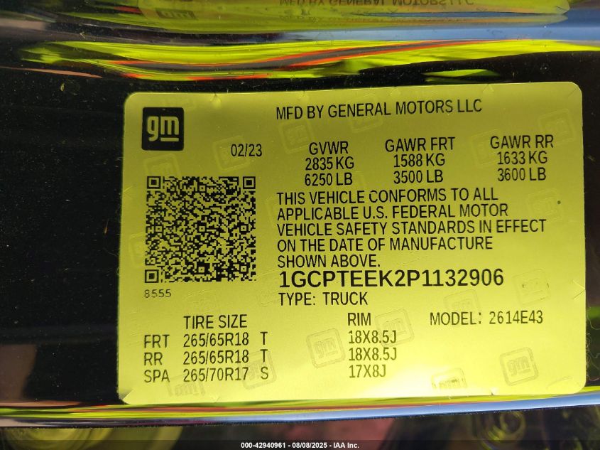 2023 Chevrolet Colorado 4Wd Short Box Trail Boss VIN: 1GCPTEEK2P1132906 Lot: 42940961