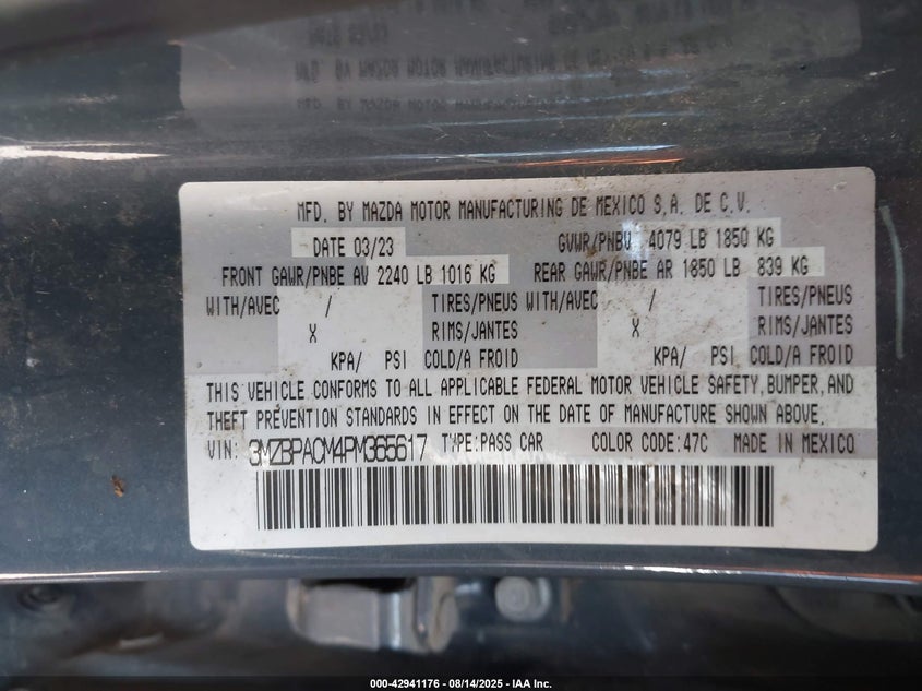 2023 Mazda Mazda3 2.5 S Carbon Edition VIN: 3MZBPACM4PM365617 Lot: 42941176