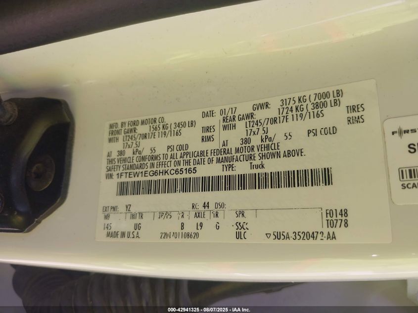2017 Ford F-150 Xlt VIN: 1FTEW1EG6HKC65165 Lot: 42941325