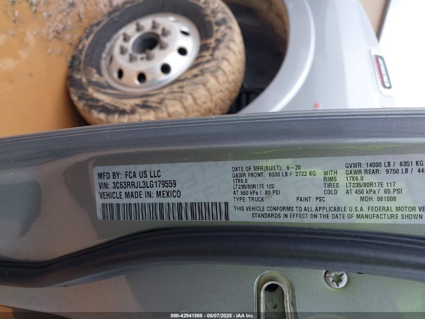 2020 Ram 3500 VIN: 3C63RRJL3LG179559 Lot: 42941568