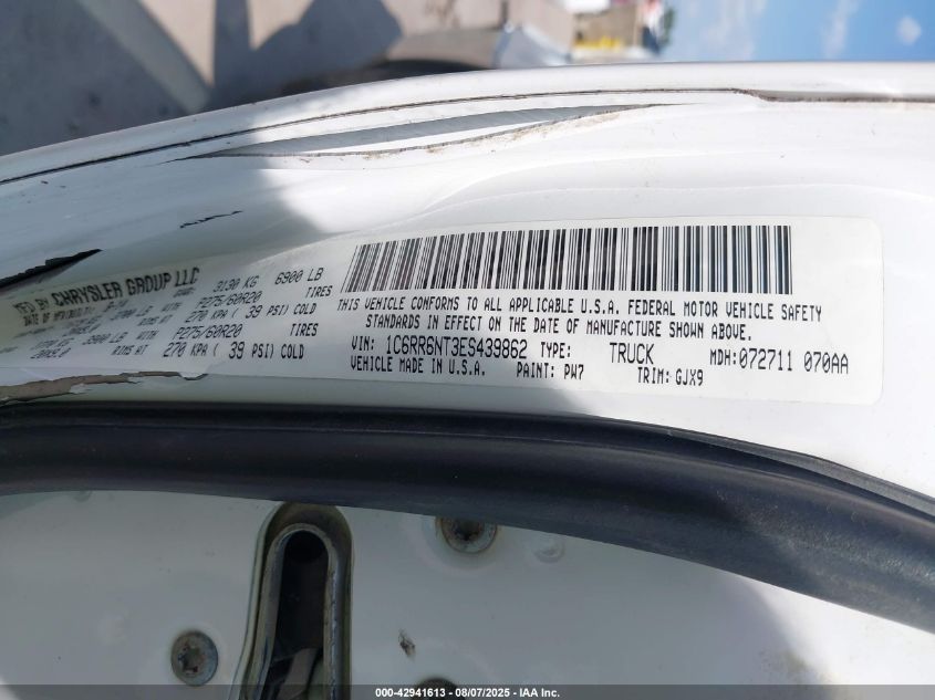 2014 Ram 1500 Laramie VIN: 1C6RR6NT3ES439862 Lot: 42941613