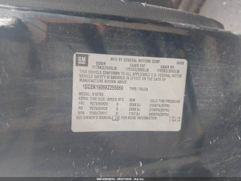 2008 Chevrolet Silverado 1500 Lt1 VIN: 1GCEK19068Z255669 Lot: 42942032
