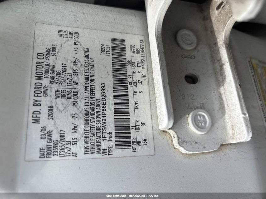 1FTSW21P66ED26993 2006 FORD F250 photo no. 9