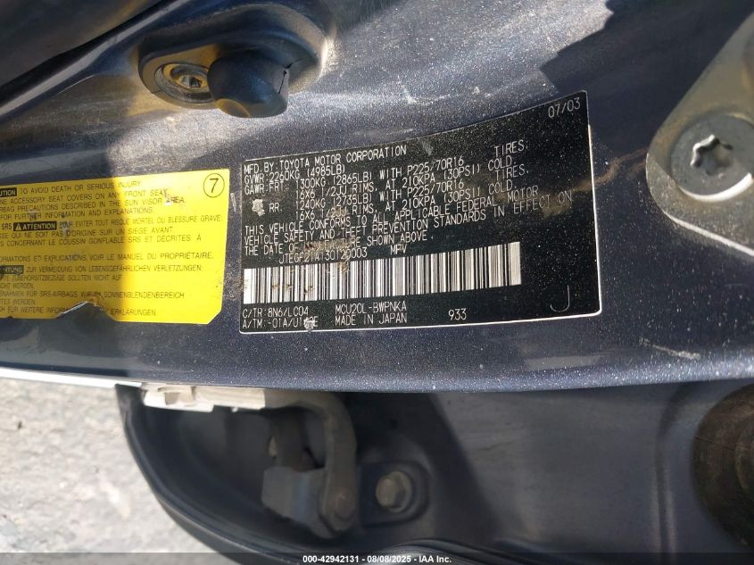 2003 Toyota Highlander Limited V6 VIN: JTEGF21A130120003 Lot: 42942131