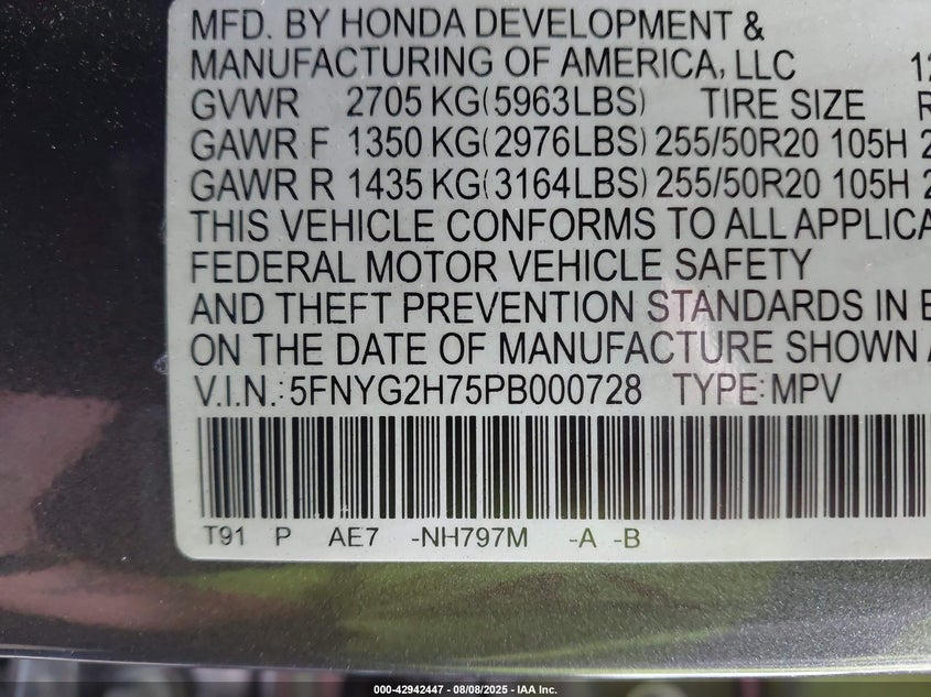 2023 HONDA PILOT 2WD TOURING 5FNYG2H75PB000728