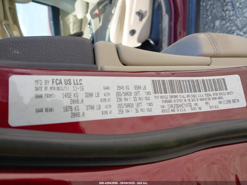 2017 Jeep Grand Cherokee Limited 4X4 VIN: 1C4RJFBG4HC714726 Lot: 42942898