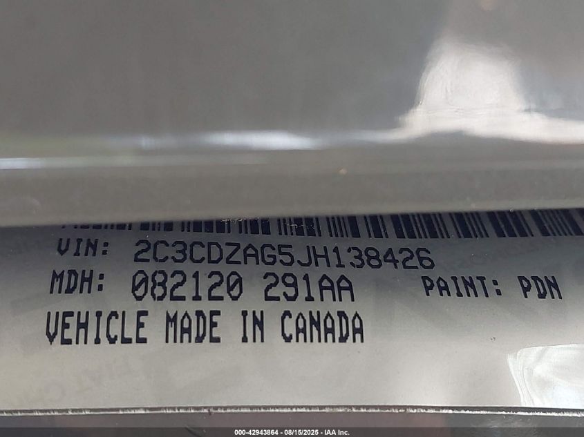 2018 Dodge Challenger Sxt VIN: 2C3CDZAG5JH138426 Lot: 42943864