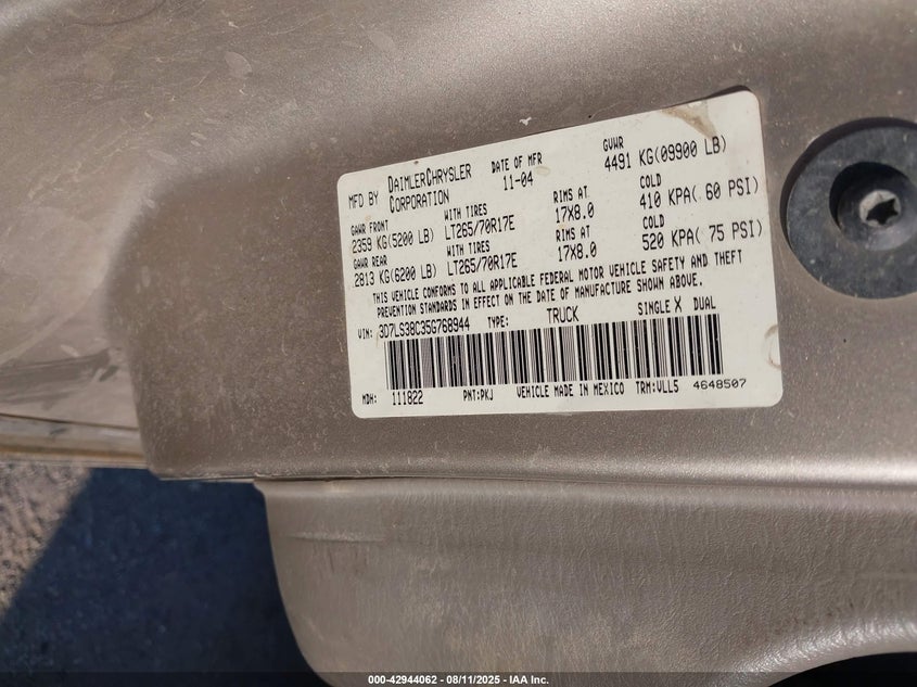 2005 Dodge Ram 3500 Slt/Laramie VIN: 3D7LS38C35G768944 Lot: 42944062