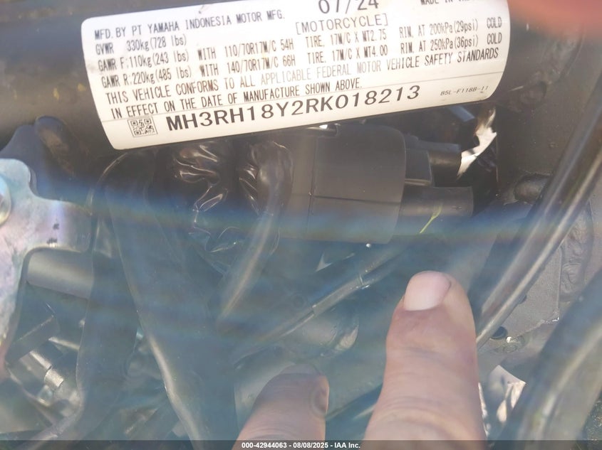 2024 Yamaha Yzfr3 A VIN: MH3RH18Y2RK018213 Lot: 42944063