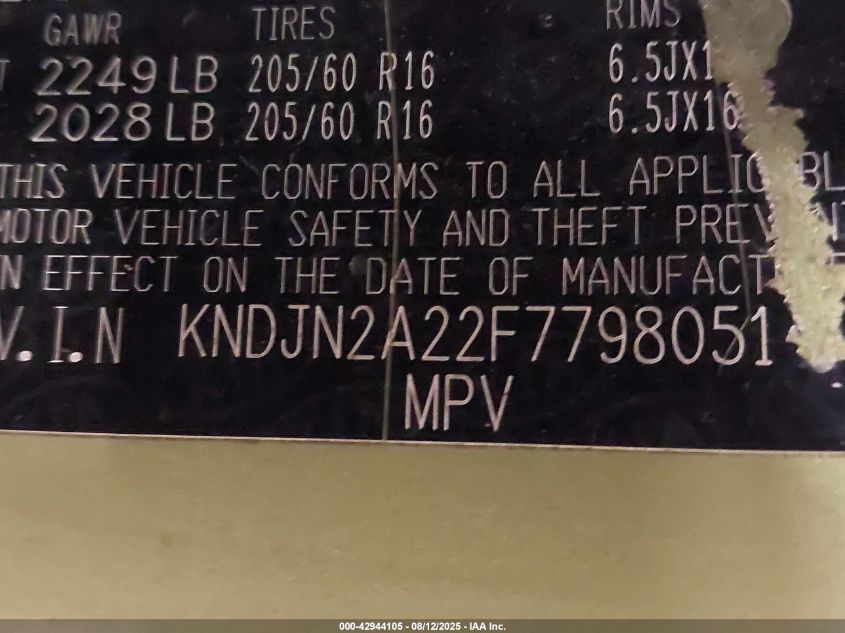 2015 Kia Soul VIN: KNDJN2A22F7798051 Lot: 42944105