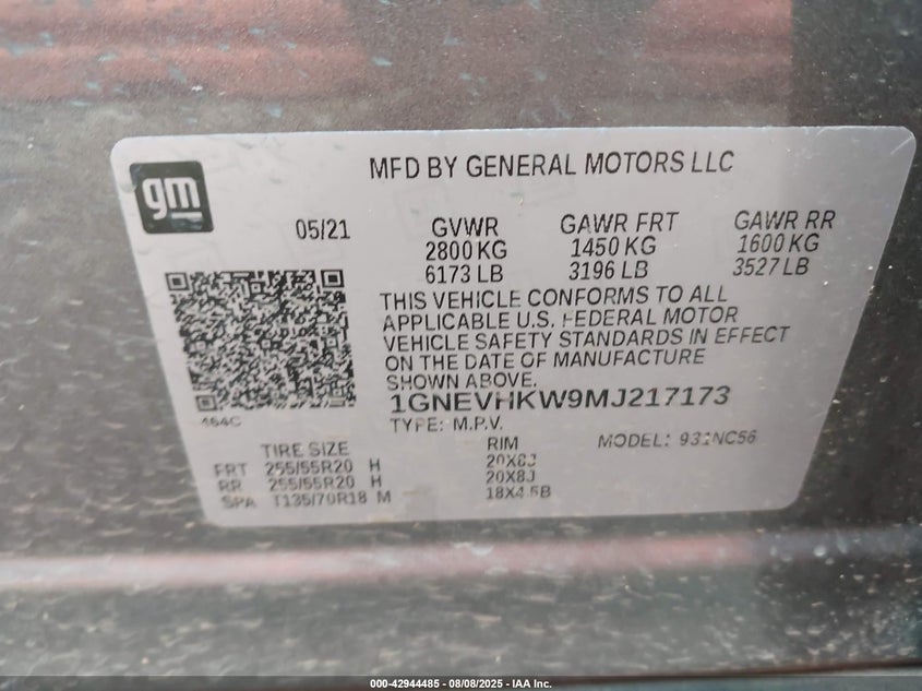 2021 CHEVROLET TRAVERSE AWD LT LEATHER - 1GNEVHKW9MJ217173