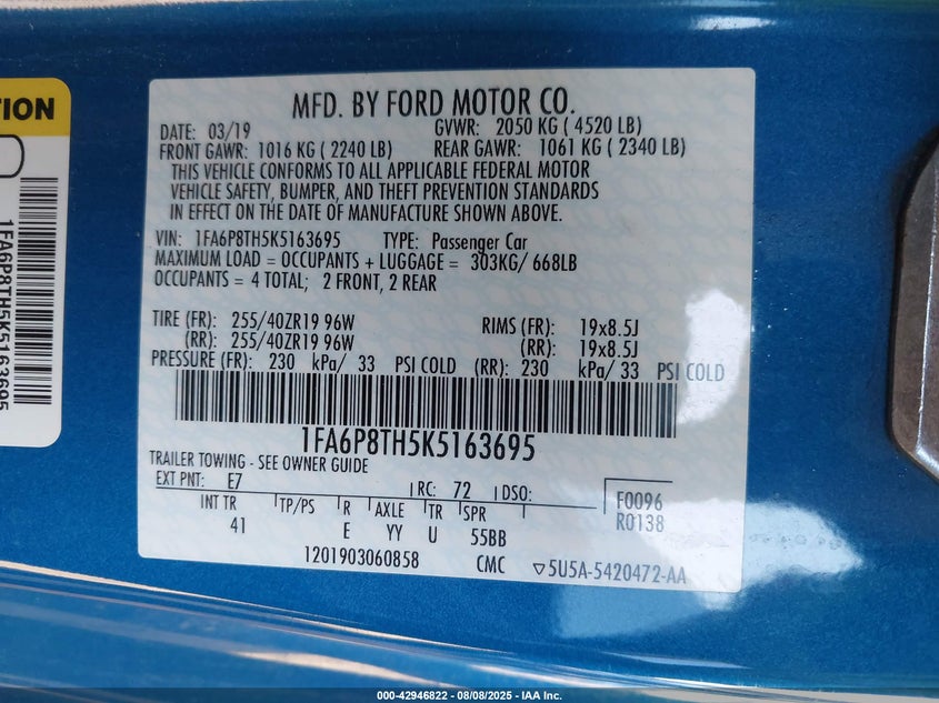 2019 FORD MUSTANG ECOBOOST PREMIUM - 1FA6P8TH5K5163695