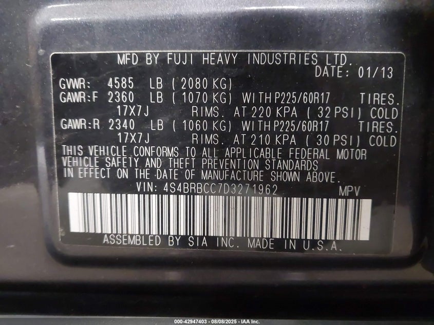 2013 SUBARU OUTBACK 2.5I PREMIUM - 4S4BRBCC7D3271962