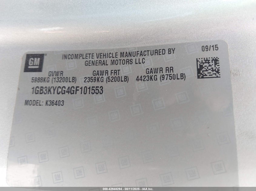 2016 Chevrolet Silverado 3500Hd Chassis Wt VIN: 1GB3KYCG4GF101553 Lot: 42948294