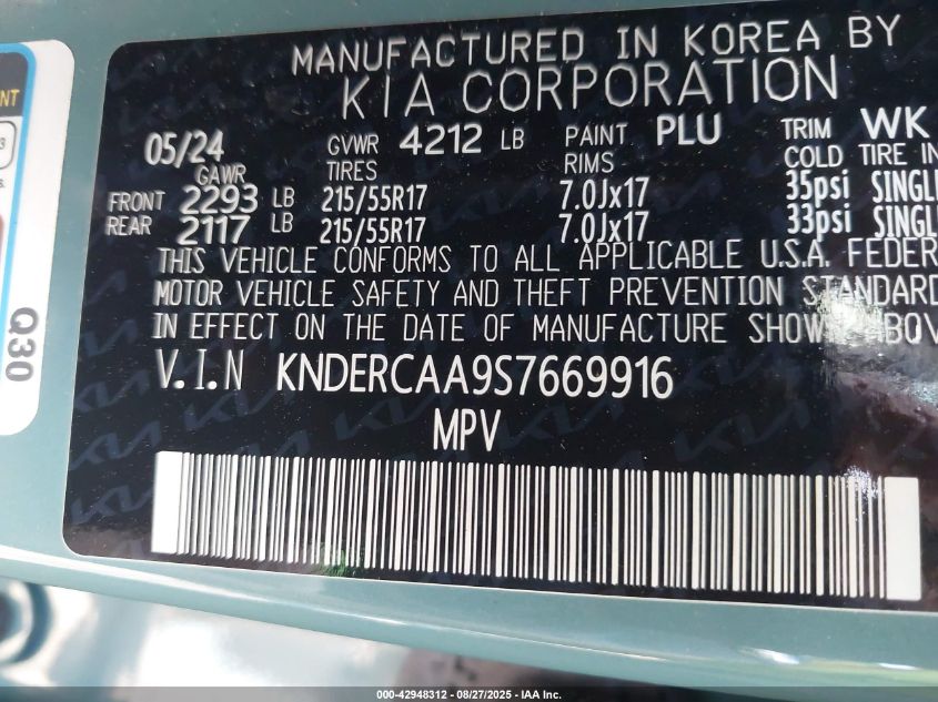 2025 Kia Seltos Ex VIN: KNDERCAA9S7669916 Lot: 42948312