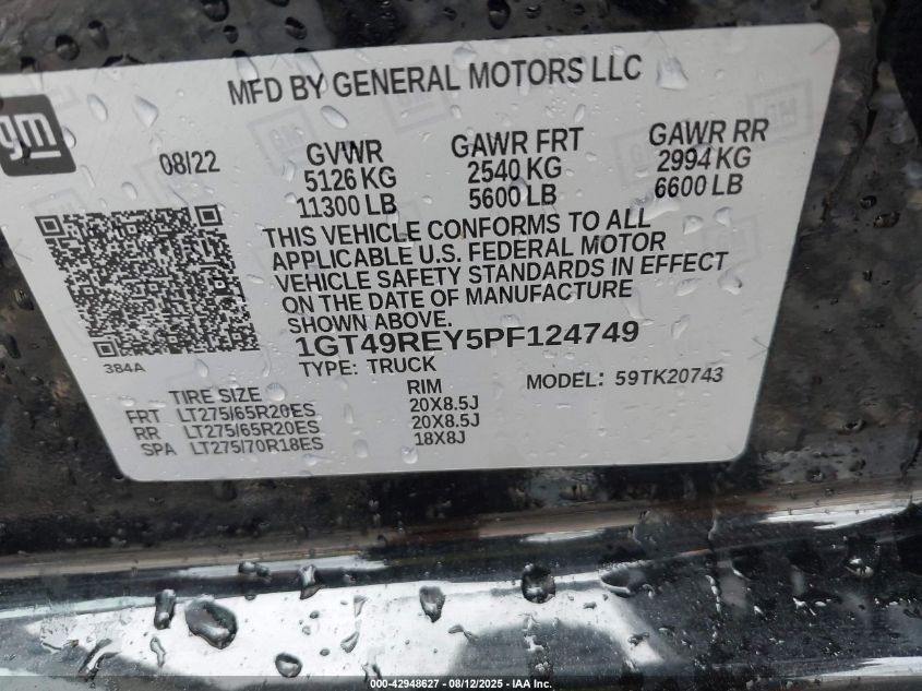 2023 GMC Sierra 2500Hd 4Wd Standard Bed Denali VIN: 1GT49REY5PF124749 Lot: 42948627