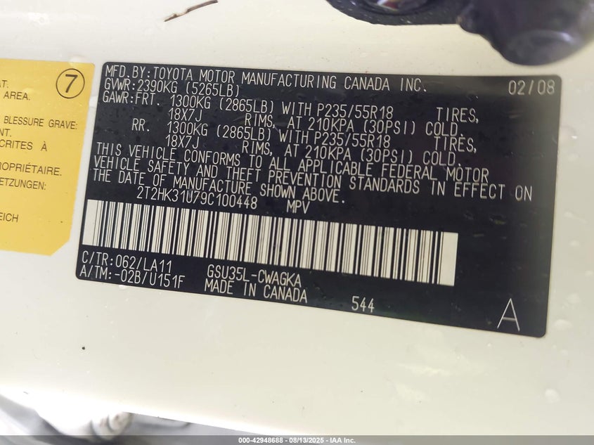 2009 Lexus Rx 350 VIN: 2T2HK31U79C100448 Lot: 42948688