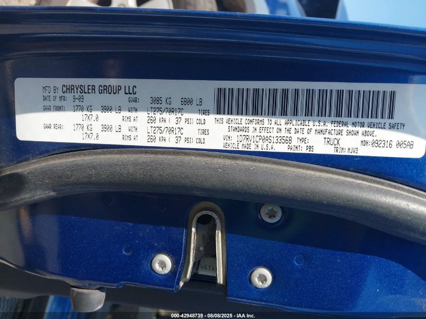2010 Dodge Ram 1500 Slt/Sport/Trx VIN: 1D7RV1CP0AS133568 Lot: 42948739