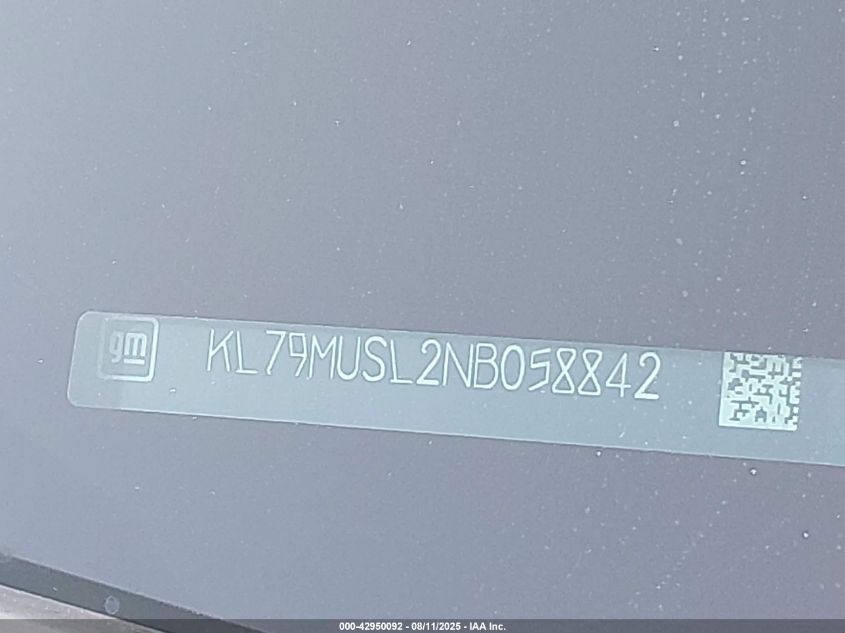 2022 Chevrolet Trailblazer Awd Rs VIN: KL79MUSL2NB058842 Lot: 42950092