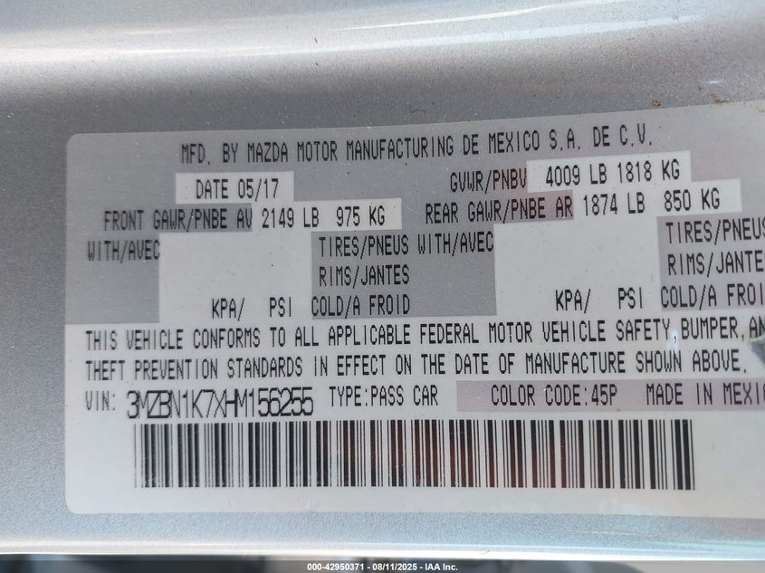 2017 MAZDA MAZDA3 SPORT - 3MZBN1K7XHM156255
