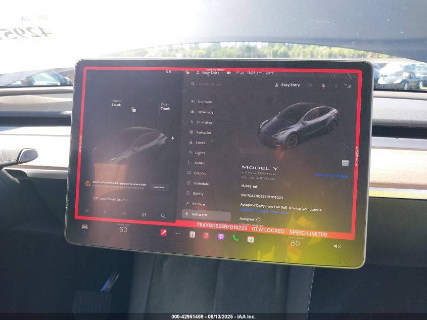 2024 Tesla Model Y Long Range Dual Motor All-Wheel Drive VIN: 7SAYGDEE5RF016223 Lot: 42951459