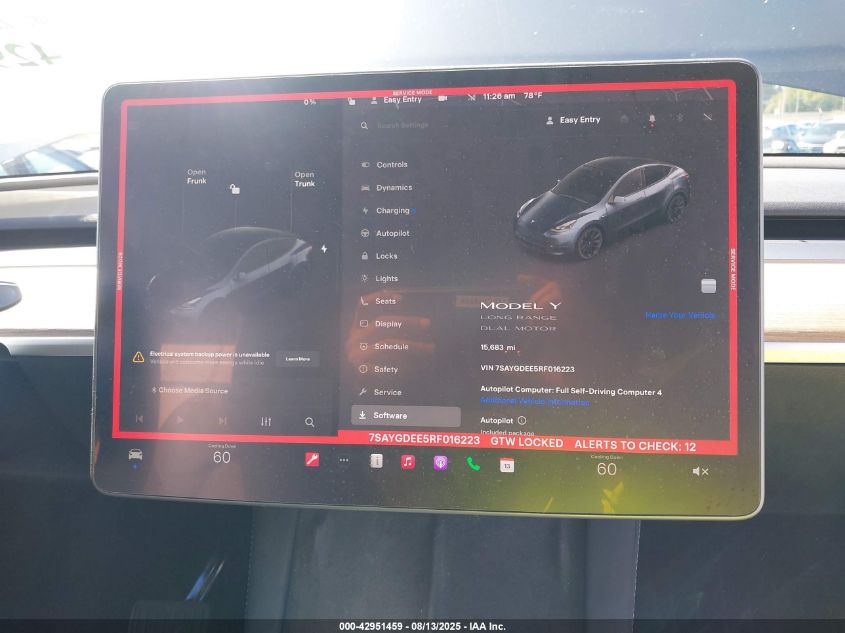 2024 Tesla Model Y Long Range Dual Motor All-Wheel Drive VIN: 7SAYGDEE5RF016223 Lot: 42951459