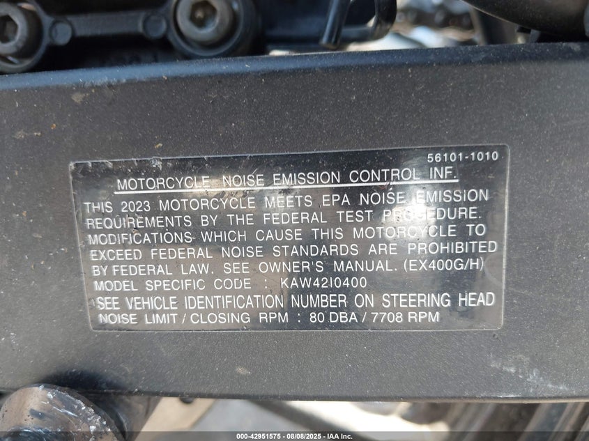 VIN JKAEXKH19PDAM6744 2023 KAWASAKI EX400
