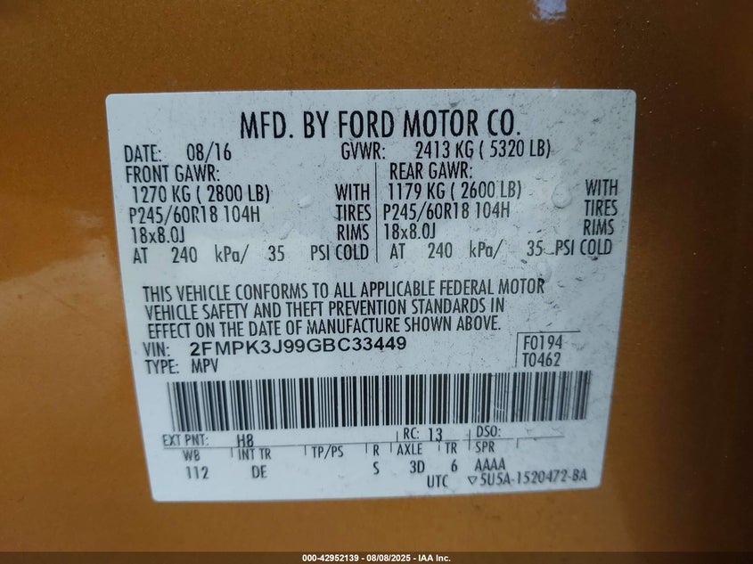 2016 FORD EDGE SEL - 2FMPK3J99GBC33449