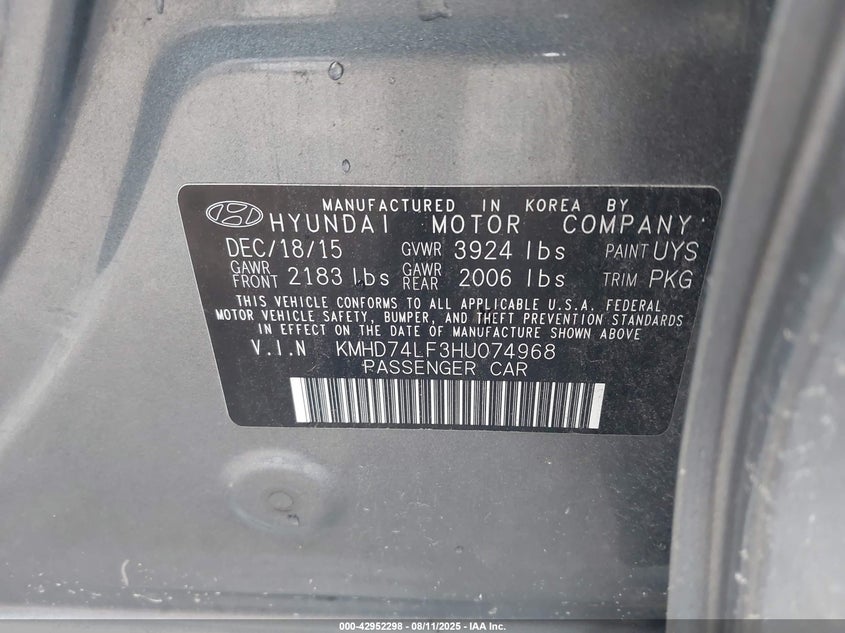 2017 HYUNDAI ELANTRA SE - KMHD74LF3HU074968