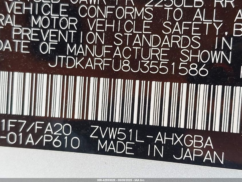 2018 Toyota Prius Three VIN: JTDKARFU8J3551586 Lot: 42953026