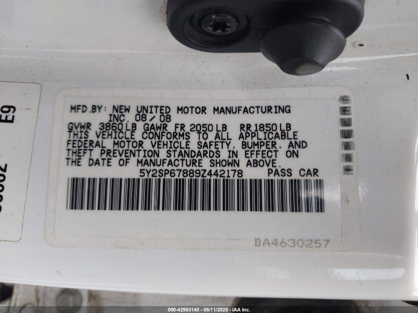 2009 Pontiac Vibe VIN: 5Y2SP67889Z442178 Lot: 42953140