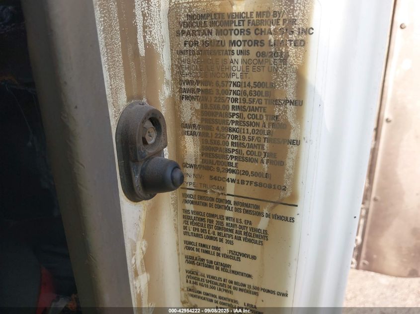 2015 Isuzu Npr Hd Reg VIN: 54DC4W1B7FS808102 Lot: 42954222