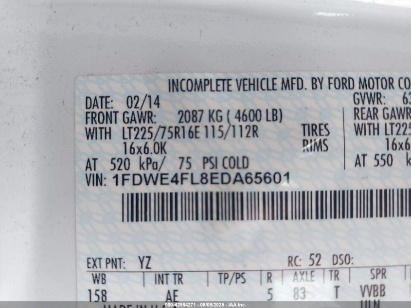 2014 Ford Econoline E450 Super Duty Cutwy Van VIN: 1FDWE4FL8EDA65601 Lot: 42954271