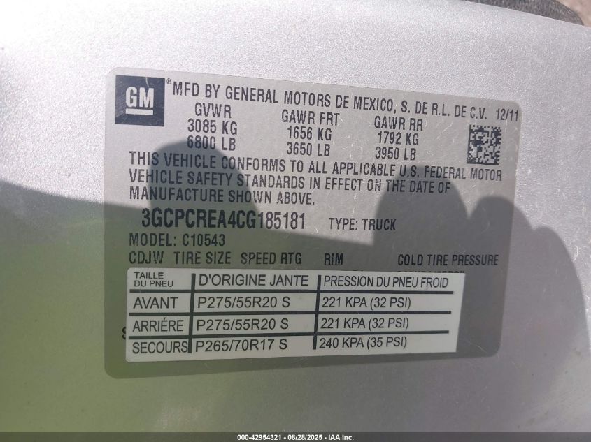 2012 Chevrolet Silverado 1500 Ls VIN: 3GCPCREA4CG185181 Lot: 42954321