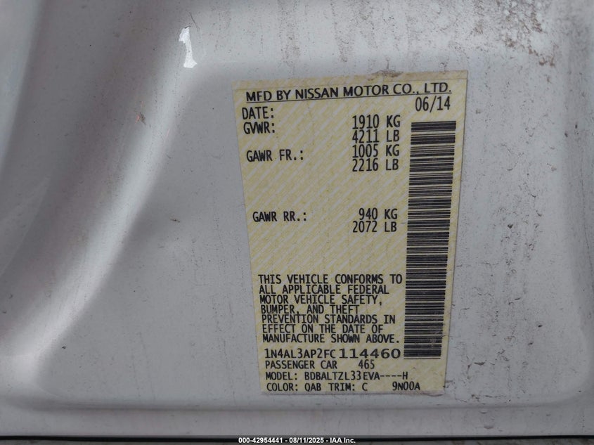 2015 NISSAN ALTIMA 2.5 SL - 1N4AL3AP2FC114460