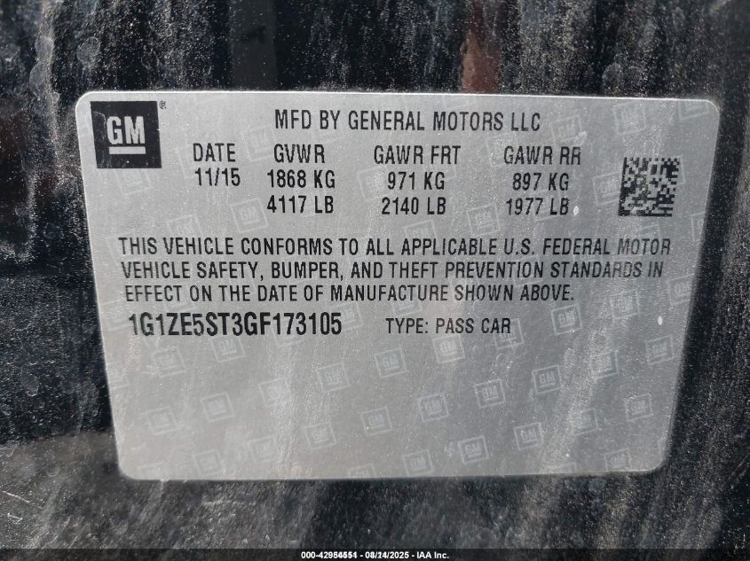 2016 Chevrolet Malibu 1Lt VIN: 1G1ZE5ST3GF173105 Lot: 42954551