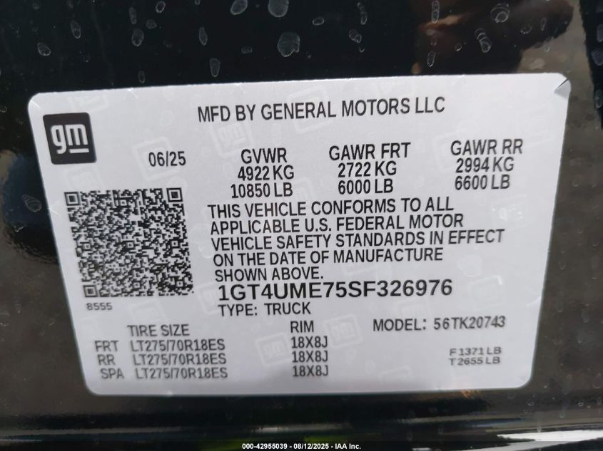 2025 GMC Sierra 2500Hd 4Wd Standard Bed Sle VIN: 1GT4UME75SF326976 Lot: 42955039