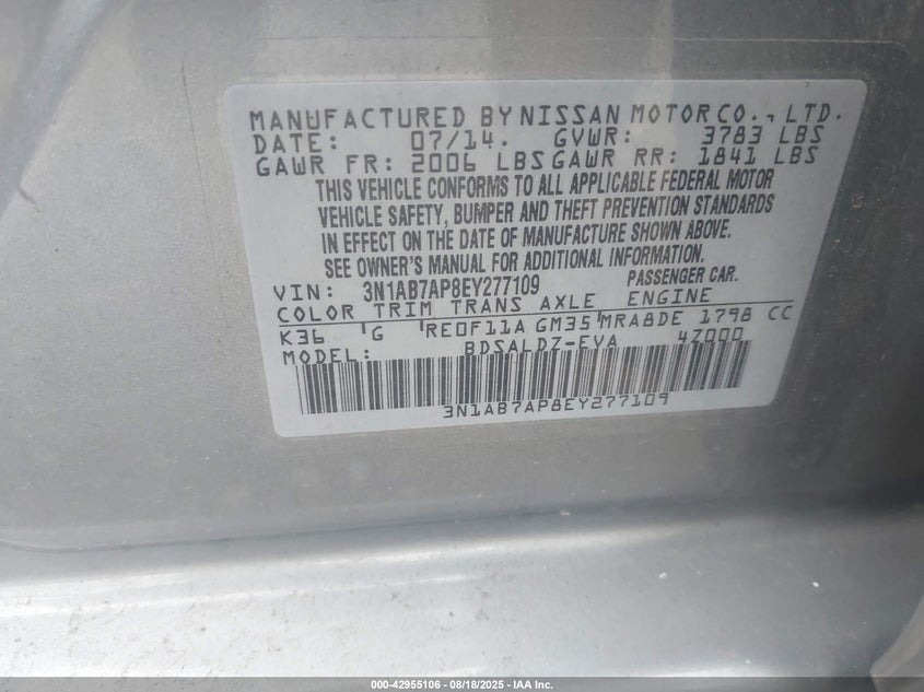 2014 NISSAN SENTRA SV 3N1AB7AP8EY277109