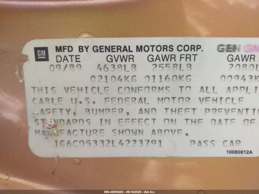 1990 Cadillac Deville VIN: 1G6CD5332L4223791 Lot: 42955202