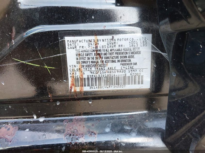 2024 Nissan Sentra Sv Xtronic Cvt VIN: 3N1AB8CV6RY342207 Lot: 42955329