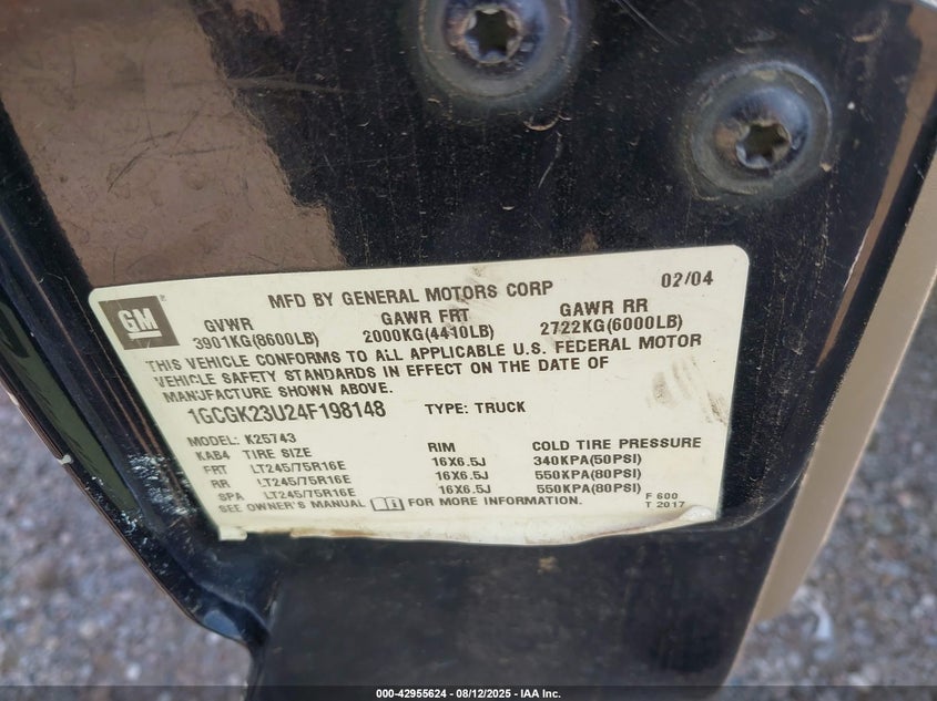 2004 Chevrolet Silverado 2500 Lt VIN: 1GCGK23U24F198148 Lot: 42955624