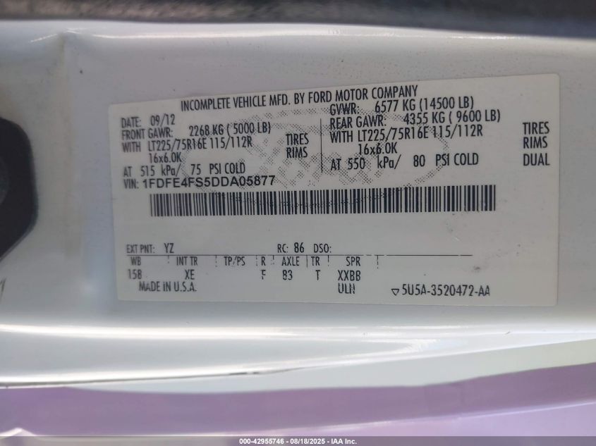 2013 Ford E-450 Cutaway VIN: 1FDFE4FS5DDA05877 Lot: 42955746