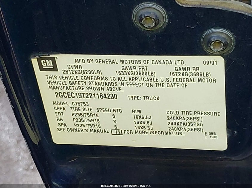 2002 Chevrolet Silverado 1500 Ls VIN: 2GCEC19T221164230 Lot: 42956070