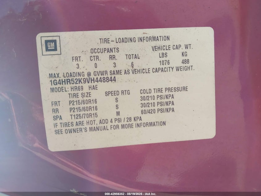 1997 Buick Lesabre Limited VIN: 1G4HR52K9VH448844 Lot: 42956352