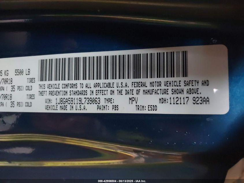 2009 Jeep Wrangler Unlimited Sahara VIN: 1J8GA59119L739063 Lot: 42956504