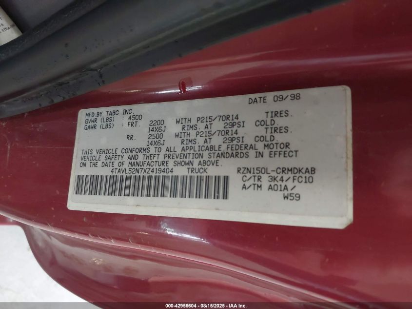 1999 Toyota Tacoma VIN: 4TAVL52N7XZ419404 Lot: 42956604