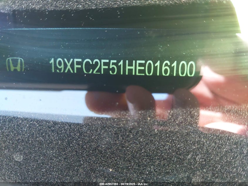 2017 Honda Civic Lx VIN: 19XFC2F51HE016100 Lot: 42957393